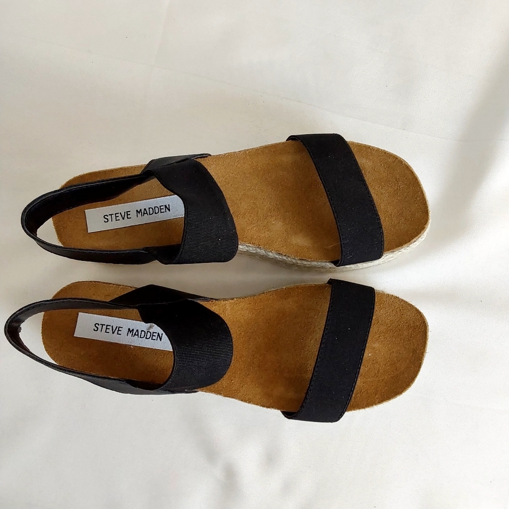 Steve Madden Black Espadrille Platform Sandals - Picture 8 of 12